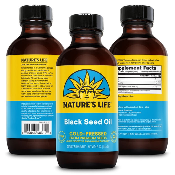 Nature’s Life Black Seed Oil, Cold-Pressed Black Cumin Seed Oil - Joint, Digestive Health, and Immune Support - Lab Verified, 60-Day Money-Back Guarantee - 23 Servings, 4 Fl. Oz.