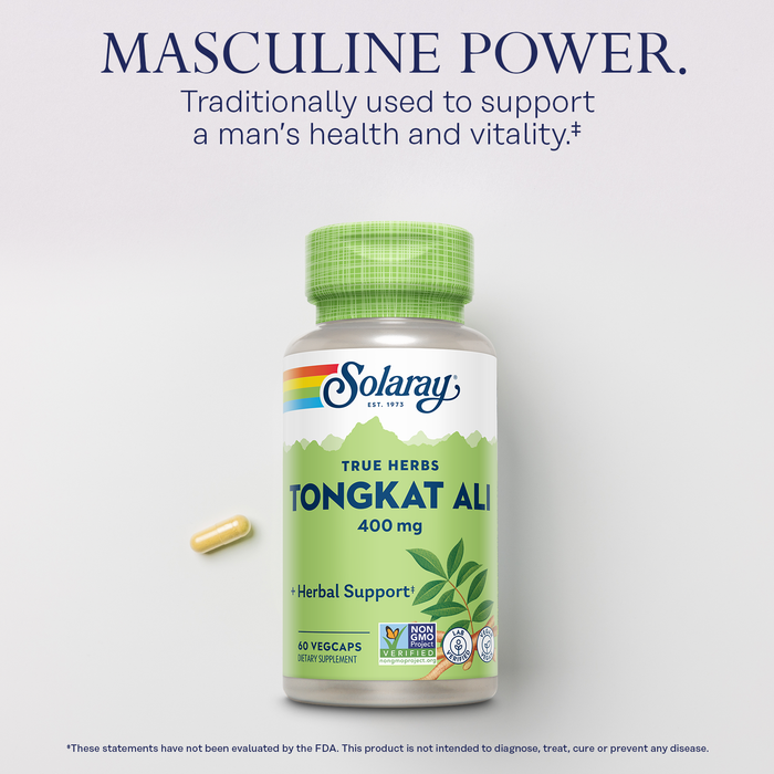 SOLARAY Tongkat Ali 400 mg - Longjack Tongkat Ali for Men - Herbal Support for Men's Health and Vitality - Vegan, Non-GMO, 60 Day Guarantee, Lab Verified - 60 Servings, 60 VegCaps