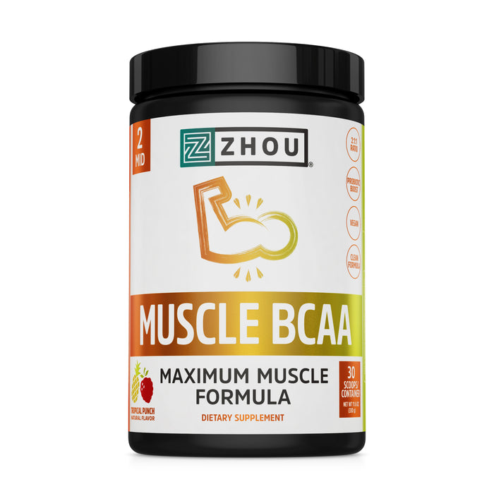 Zhou Nutrition Muscle BCAA Powder | Muscle Recovery | Optimal Absorption | 30 Servings