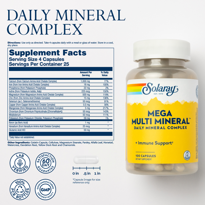 Solaray Mega Multi Mineral (25 Servings, 100 Capsules)