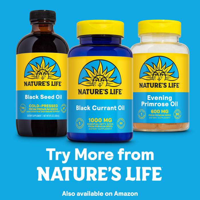 NATURE'S LIFE Black Currant Seed Oil 1000mg - Black Currant Oil, Natural Source of Omega 6 Gamma Linolenic Acid (GLA) and Omega 3 Alpha-Linolenic Acid (ALA), 60-Day Guarantee, 60 Servings, 60 Softgels