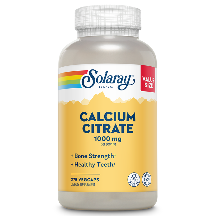 Solaray Calcium Citrate 1000mg - Chelated Calcium Supplement - Supports Bone Strength and Healthy Teeth - Easy to Digest - 60-Day Guarantee, Vegan - 60 Servings, 240 VegCaps (68 Serv, 275 Count)