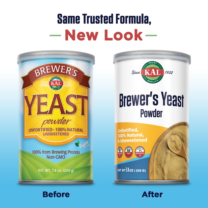 KAL Brewers Yeast Powder, Unfortified, Unsweetened Super Food, 100% Natural Source of Protein, B Complex Vitamins, Amino Acids - Vegan, Preservative Free, Made Without Soy - Approx. 18 Servings, 7.4oz