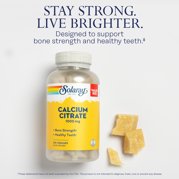 Solaray Calcium Citrate 1000mg - Chelated Calcium Supplement - Supports Bone Strength and Healthy Teeth - Easy to Digest - 60-Day Guarantee, Vegan - 60 Servings, 240 VegCaps (68 Serv, 275 Count)