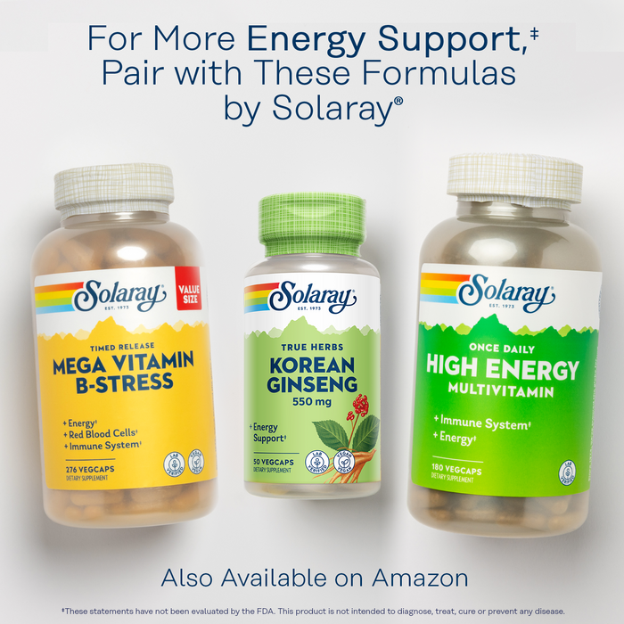 Solaray Korean Ginseng 550 mg - Ginseng Root - Stress, Physical Endurance and Energy Supplements - Non-GMO, Vegan, Lab Verified - 50 Servings, 50 VegCaps