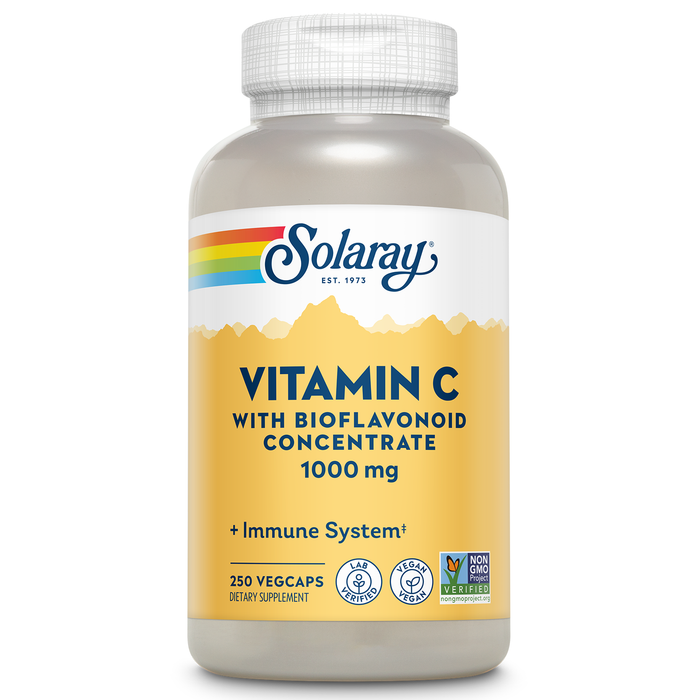 Solaray Vitamin C w/ Rose Hips, Acerola & Bioflavonoids, 1000mg, Supports Immune Function & Healthier Skin, Hair, Nails , Non-GMO, Vegan, 250 CT