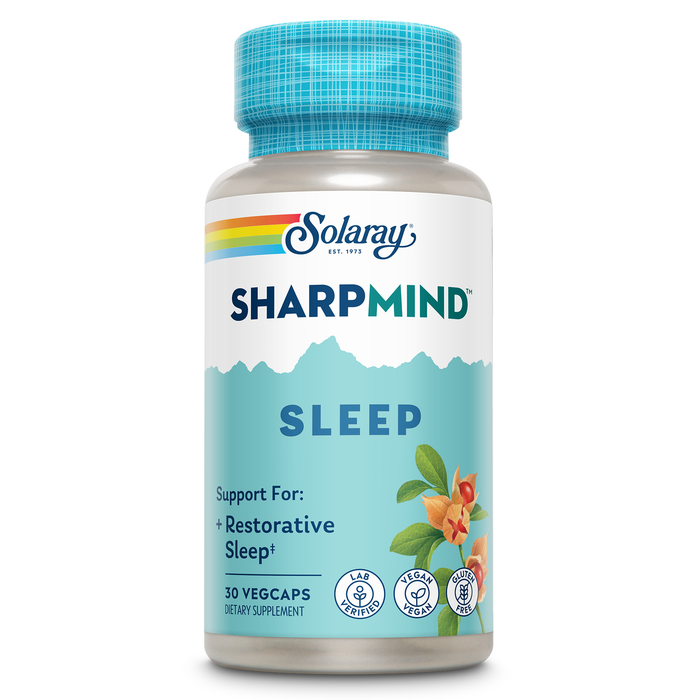 Solaray SharpMind Sleep, Nootropic Sleep Aid Formula, Nootropics Brain Support Supplement for a Calm Mood and Healthy Sleep with Slow Release Melatonin 3mg, 60 Day Guarantee, 30 Servings, 30 VegCaps