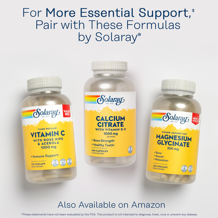 Solaray Calcium Citrate with Vitamin D3 1000mg - Bone Strength and Healthy Teeth Support - Gentle Digestion Formula - Lab Verified, 60-Day Guarantee - 60 Servings, 240 Capsules