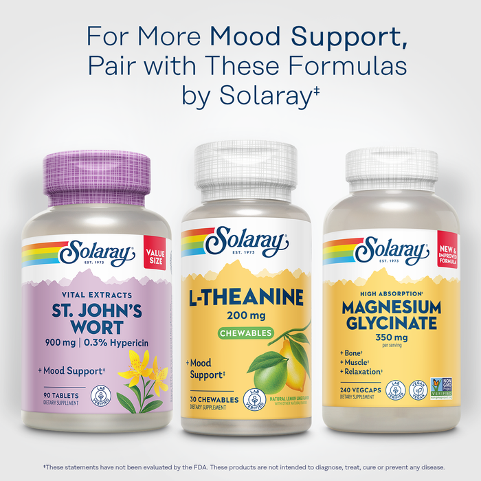 SOLARAY L Theanine 200mg, Mood Support Supplement with Vitamin B6 - Calming Support During Occasional Stress - Natural Lemon Lime Flavor - 60-Day Guarantee, Lab Verified - 30 Servings, 30 Chewables