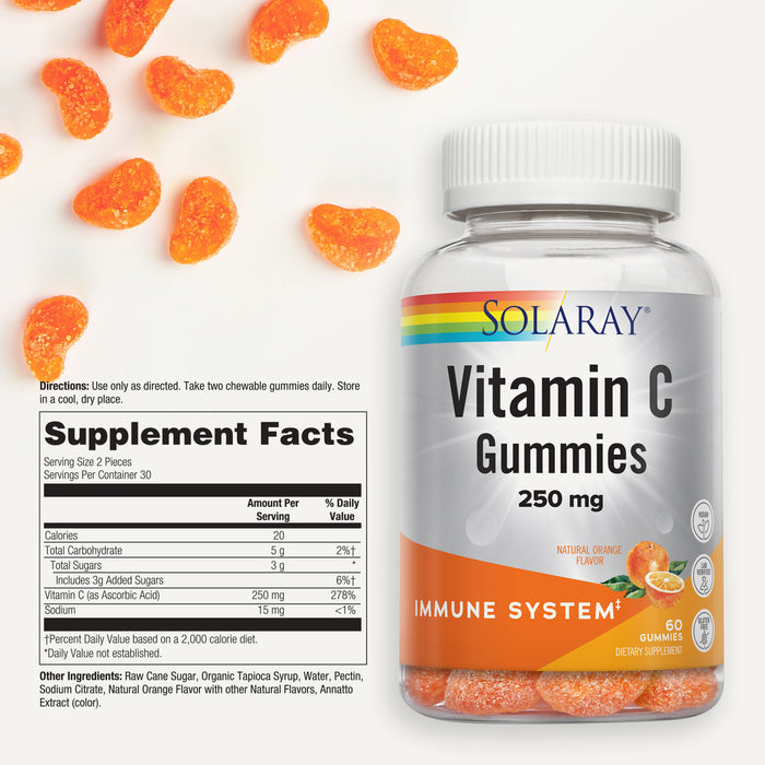 Solaray Vitamin C Gummies 250 mg | Healthy Immune System Function Support | Vegan & Gluten Free | 30 Servings, 60 Ct