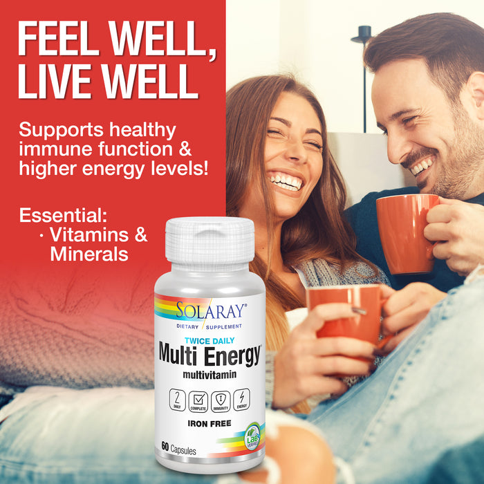 Solaray Twice Daily Multi Energy Multivitamin, Iron Free | Complete Multi for Immune & Energy Support | Non-GMO | 120ct