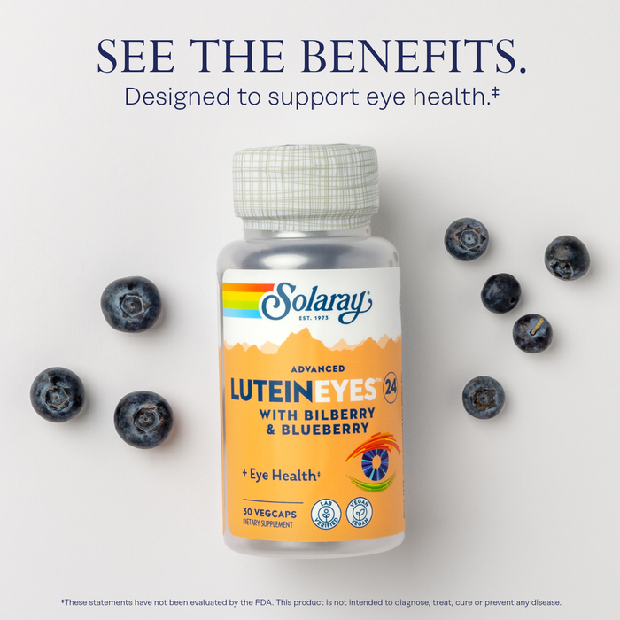 SOLARAY Advanced Lutein Eyes 24 mg - Lutein and Zeaxanthin Supplements - Eye Health Support with Blueberry and Bilberry Extract - Vegan, 60-Day Guarantee, Lab Verified - 60 Servings, 60 VegCaps (30 Servings, 30 VegCaps)