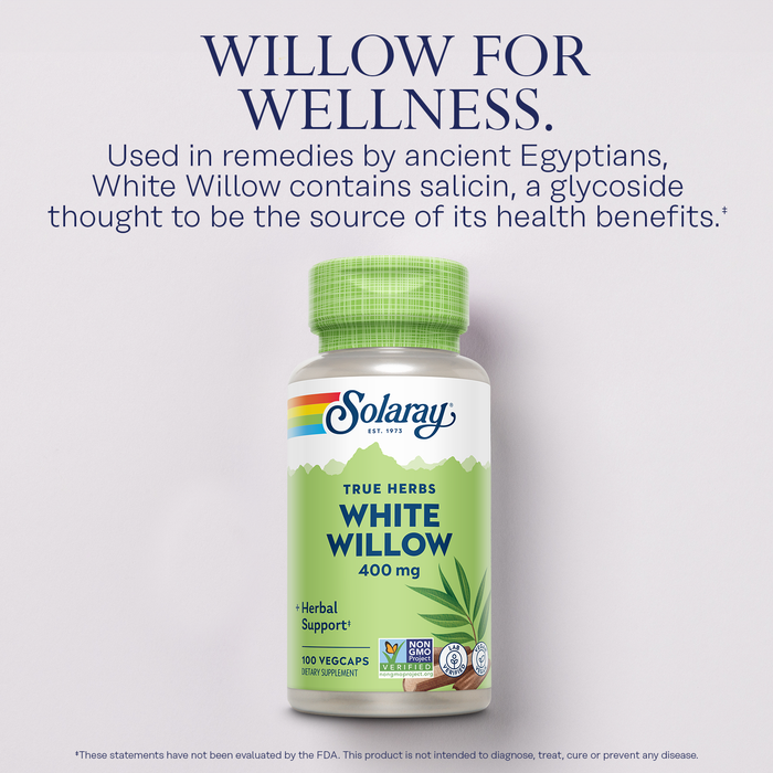 SOLARAY White Willow 400mg - White Willow Bark Capsules - Soothing Herbal Support for Wellness and Comfort w/ Naturally Occurring Glycosides - Vegan, Non-GMO, 60-Day Guarantee, 100 Serv, 100 VegCaps