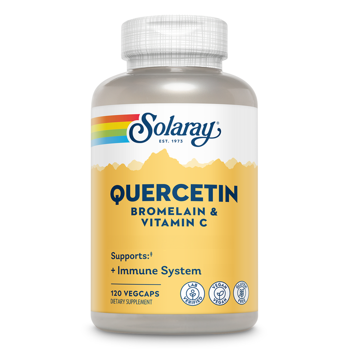 SOLARAY Quercetin with Bromelain and Vitamin C - Immune Support Supplement - Antioxidant and Heart Health Complex with Quercetin 500mg and 1235mg Vit C - Vegan, 60-Day Guarantee, 60 Serv, 120 VegCaps (120 CT, 40 Serv)