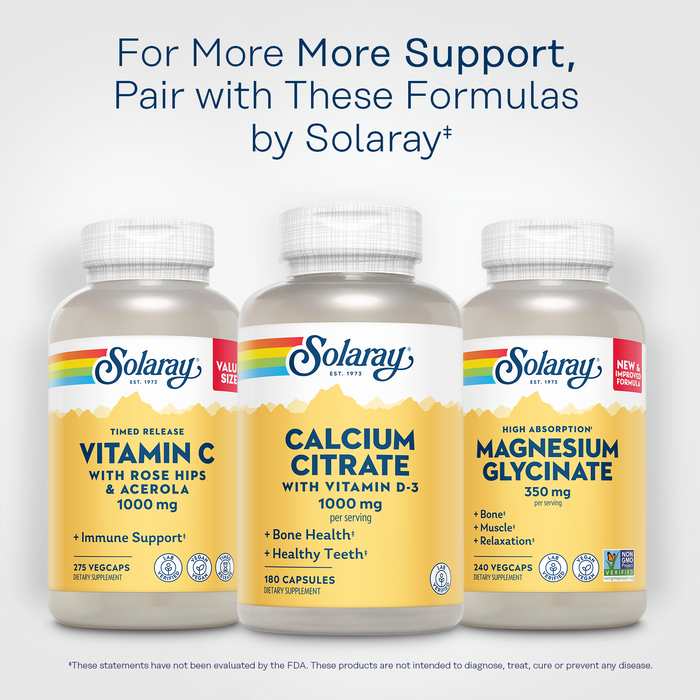 Solaray Calcium Citrate with Vitamin D3 1000mg - Bone Strength and Healthy Teeth Support - Gentle Digestion Formula - Lab Verified, 60-Day Guarantee - 30 Servings, 180 Capsules