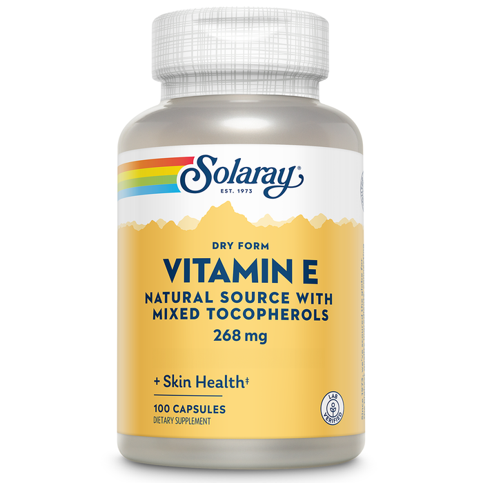 SOLARAY Vitamin E 400 IU (268mg), Dry Form - Natural Source, Mixed Tocopherols Vitamin E - Antioxidant Supplement, PMS and Menopause Support - 60-Day Guarantee, Lab Verified - 100 Serv, 100 Capsules