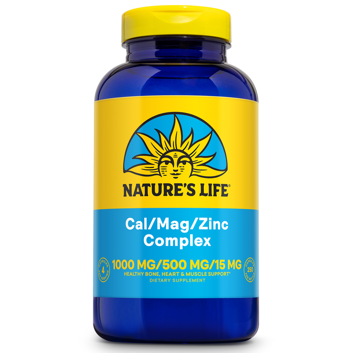 NATURE'S LIFE Cal Mag Zinc Complex 1000mg / 500mg / 15mg - Calcium Magnesium Zinc Supplement w/ Vitamin D and Boron - Bone Health, Muscle and Heart Health Support, 60 Day Guarantee, 62 Serv, 250 Caps