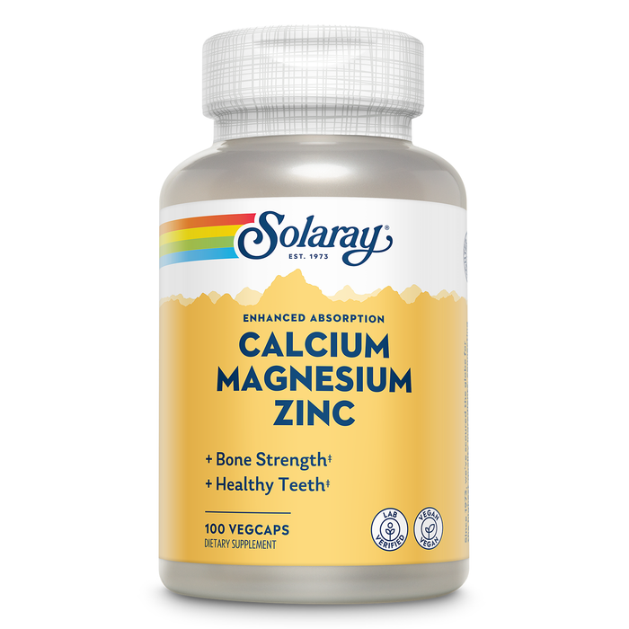 SOLARAY Calcium Magnesium Zinc Supplement - with Calcium 1000mg, Magnesium 500mg - Bone Health, Muscle Function, Heart Health and Immune Support - Vegan, 60 Day Guarantee, 25 Servings, 100 VegCaps (100 CT)