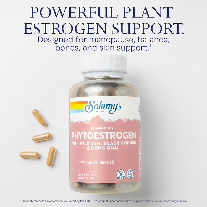 Solaray PhytoEstrogen Menopause Supplements - Wild Yam, Black Cohosh, and Dong Quai Estrogen Pills for Women's Health - Vegan, Lab Verified, 60-Day Guarantee