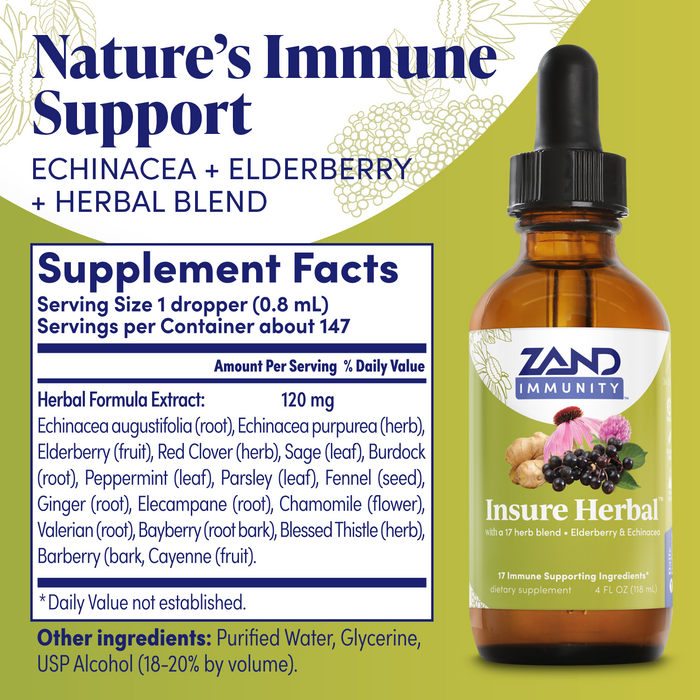 Zand Insure Immune Support, Herbal Liquid Echinacea Supplement, Features Goldenseal, Chamomile, Ginger & Valerian 8 oz (4 Ounce (Pack of 1))