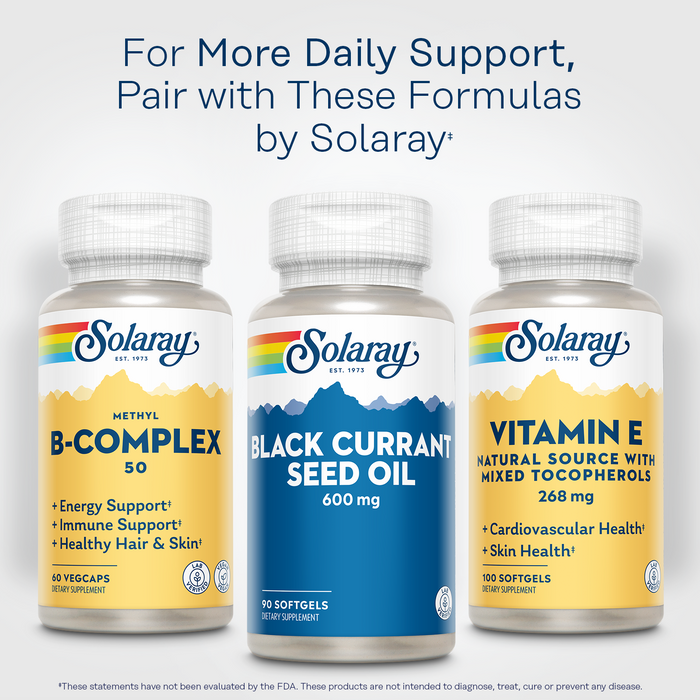 SOLARAY Black Currant Seed Oil 600 mg - Supplying Antioxidants, Gamma Linolenic Acid (GLA), Alpha Linolenic (ALA) and Linoleic Acid (LA) - Skin Health Support - 60-Day Guarantee, 90 Serv, 90 Softgels