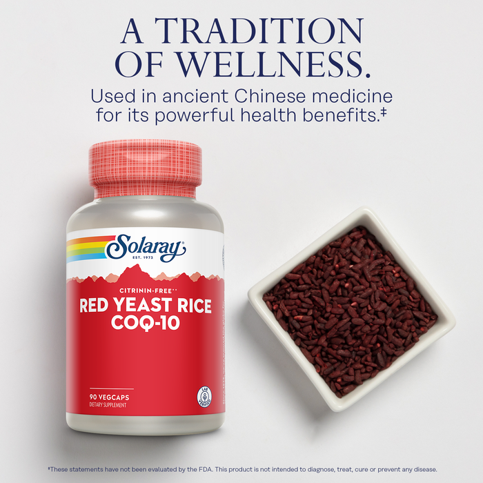 SOLARAY Red Yeast Rice with CoQ10 and Niacin (Vitamin B3) - High-Quality, Non-Irradiated Red Yeast Rice Plus CoEnzyme Q10 - Citrinin Free - 60-Day Guarantee, Lab Verified, 60 Servings, 60 VegCaps