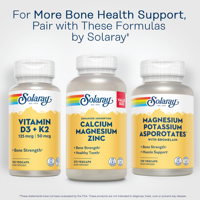 SOLARAY Calcium Magnesium Zinc Supplement - with Calcium 1000mg, Magnesium 500mg - Bone Health, Muscle Function, Heart Health and Immune Support - Vegan, 60 Day Guarantee, 68 Servings, 275 VegCaps