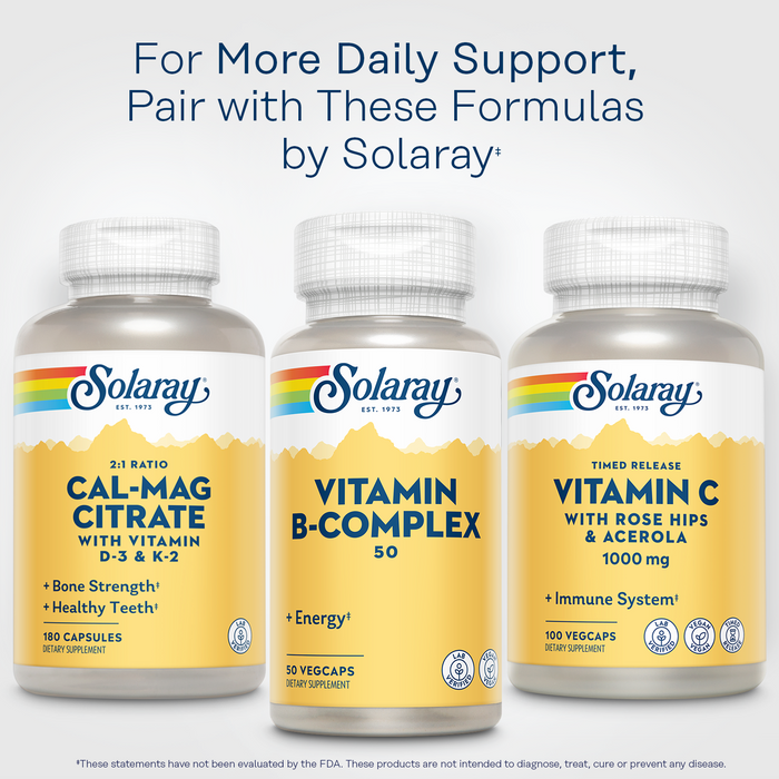 SOLARAY Vitamin B Complex 50 mg - Cellular Energy Vitamins - Metabolism and Nerve Health Support with Vitamin B12, Vitamin B1, B6, Niacin, Folic Acid, Biotin and Other B Vitamins - Vegan, 50 VegCaps