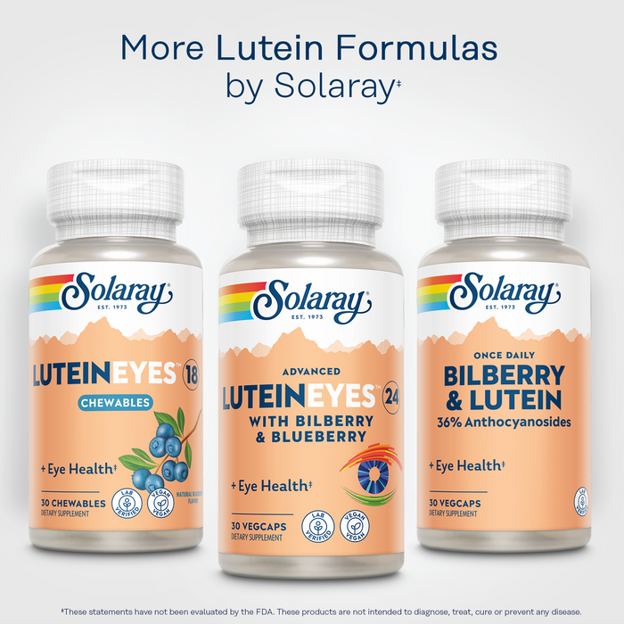 SOLARAY Advanced Lutein Eyes 24 mg - Lutein and Zeaxanthin Supplements - Eye Health Support with Blueberry and Bilberry Extract - Vegan, 60-Day Guarantee, Lab Verified - 60 Servings, 60 VegCaps (30 Servings, 30 VegCaps)