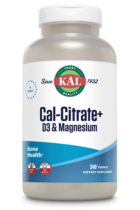 KAL Cal-Citrate Plus 1000mg Blend of Calcium Citrate, Magnesium and Vitamin D-3 For Healthy Bones & Teeth No Gluten & Non-GMO 240 Tablets