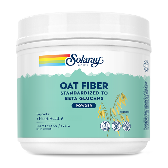 SOLARAY Oat Fiber - Soluble Fiber Supplement Powder - Standardized to Beta Glucans for Heart Health Support - Unflavored, Gluten Free, Vegan, 60 Day Guarantee, Lab Verified - 30 Servings, 11.6oz