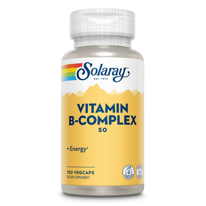 SOLARAY Vitamin B Complex 50 mg - Cellular Energy Vitamins - Metabolism and Nerve Health Support with Vitamin B12, Vitamin B1, B6, Niacin, Folic Acid, Biotin and Other B Vitamins - Vegan, 100 VegCaps