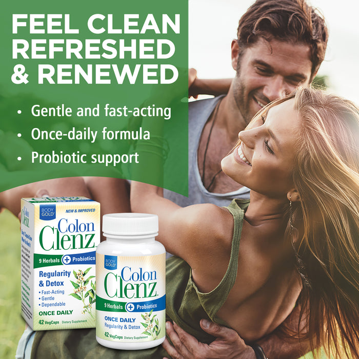 BodyGold Colon Clenz Regularity & Detox Formula Once Daily Support with 9 Herbs + Active Probiotics