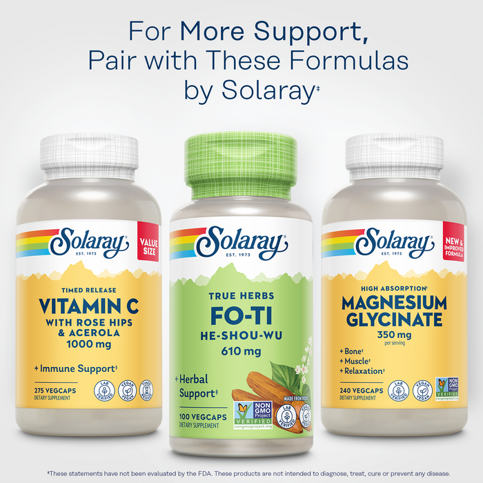 Solaray Fo-Ti 610 mg - Herbal Support for Aging, Longevity, and Hair, Skin & Nails - Vegan - 60-Day Money-Back Guarantee - 100 Servings, 100 VegCaps