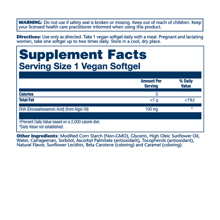 Solaray DHA Neuromins, Vegan Softgel (Btl-Plastic) 100mg 60ct