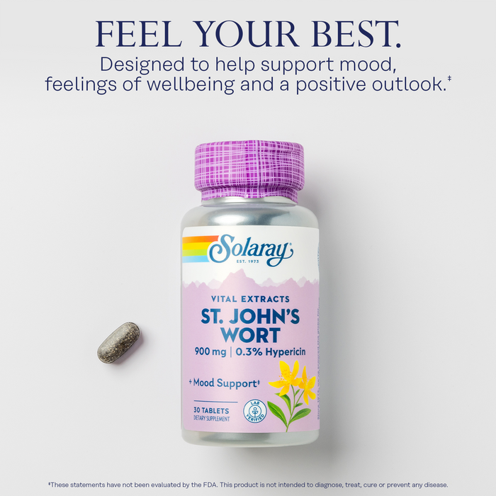 SOLARAY St Johns Wort 900 mg - Once Daily Mood Support Supplement - Mood Enhancer Standardized to 0.3% Hypericin - Helps Support a Naturally Positive Outlook, 60-Day Guarantee, 60 Servings, 60 Tablets