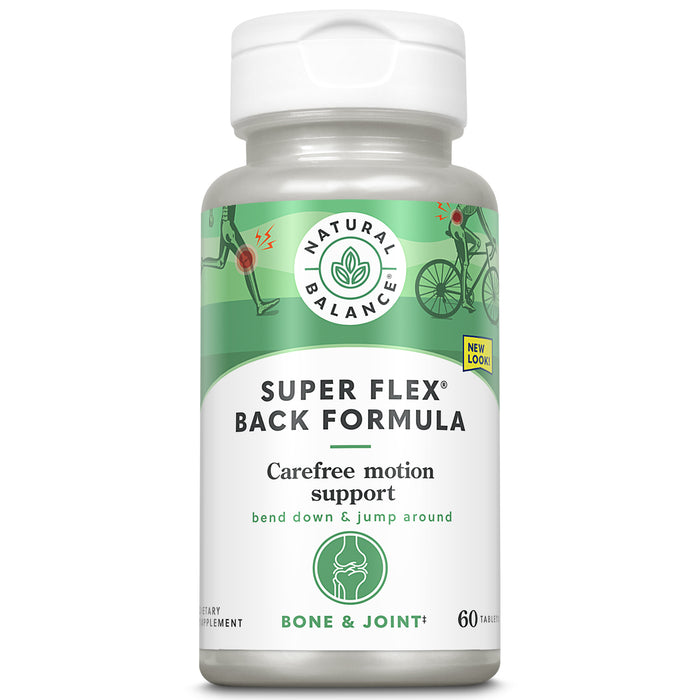 Natural Balance Super Flex Back | Herbal Supplement Supports Lower Back Muscle Comfort | Features Turmeric, Ginger, Glucosamine, MSM & Kava | 60 Ct