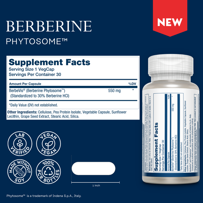 Solaray Berberine Phytosome - 9X Absorption and Easy-to-Digest - Standardized to 30% Berberine HCl - Vegan, Made Without Soy - 60-Day Guarantee - 30 Servings, 30 VegCaps