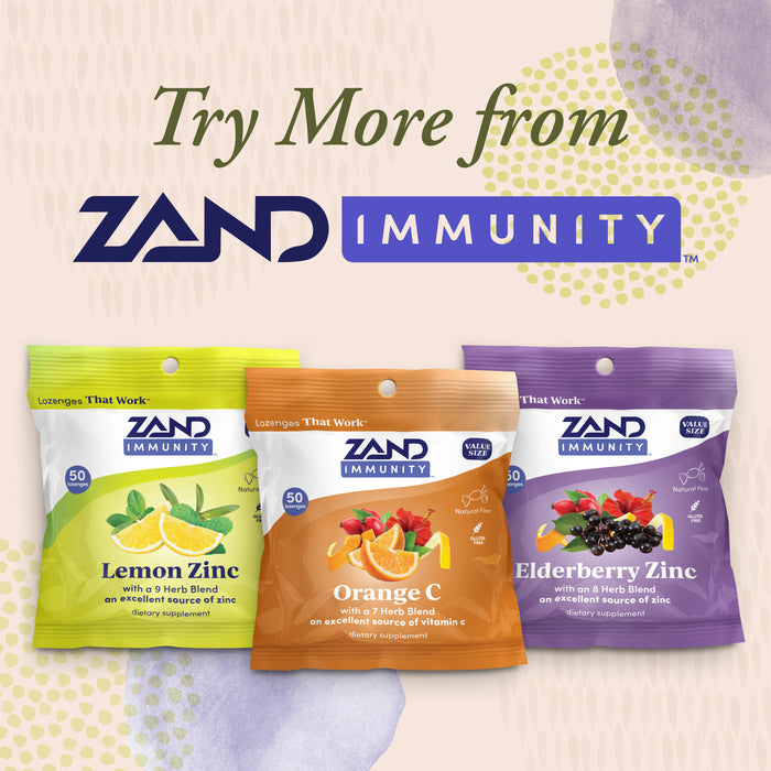 ZAND IMMUNITY Menthol Throat Lozenges - Good-for-You Dry Mouth Lozenges, Immune Support Supplement w/ Chelated Zinc 5mg, Slippery Elm, Soothe a Dry Throat, Naturally Flavored, Vegan, Gluten Free, 50ct