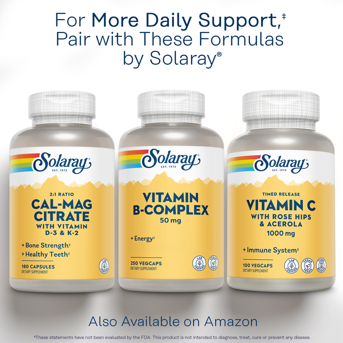 SOLARAY Vitamin B Complex 50 mg - Cellular Energy Vitamins - Metabolism and Nerve Health Support with Vitamin B12, Vitamin B1, B6, Niacin, Folic Acid, Biotin and Other B Vitamins - Vegan, 250 VegCaps