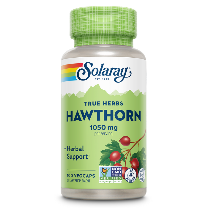 Solaray Hawthorn Berry Capsules 1050 mg, Hawthorne Supplement for Cardiovascular Function & Circulation Support, 60 Day Money-Back Guarantee, Whole Berry, Vegan, 50 Servings, 100 VegCaps