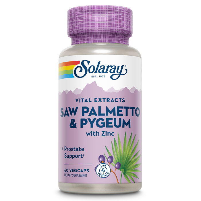 SOLARAY Saw Palmetto and Pygeum - Saw Palmetto for Men and Pygeum Bark - With Zinc, Vitamin B6, Pumpkin Seed and Amino Acids - Prostate Supplements for Men w/ Beta Sitosterol