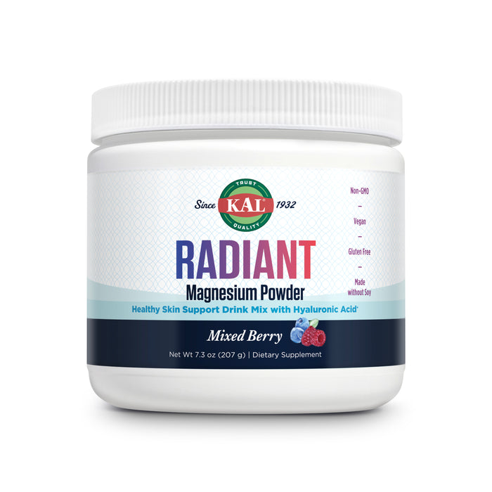 KAL Radiant Magnesium Powder, Mixed Berry Flavor, Hyaluronic Acid and Magnesium Supplement, Skin & Antioxidant Support, Sugar Free, 60 Servings, 7.3 OZ