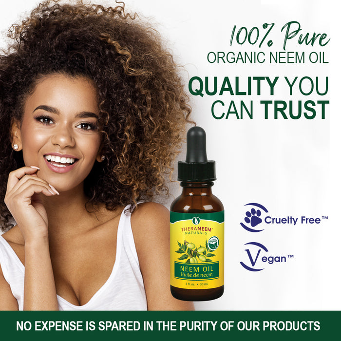 TheraNeem Naturals Neem Oil | For Healthy Skin, Hair, Nails & More | Certified Organic, 100% Pure Unrefined, Cold Pressed Neem Seed Oil | 1 fl. oz