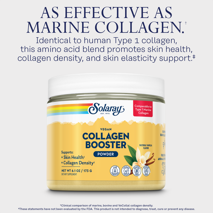 SOLARAY Vegan Collagen Booster - Type 1 Marine Collagen Powder Alternative - Skin Health and Collagen Density Support - Gluten Free, Sugar Free, Lab Verified - 60-Day Guarantee - 25 Servings, 6.1 OZ