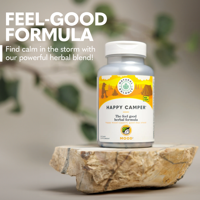 Natural Balance Happy Camper - Feel-Good Mood Support Supplement - Gotu Kola, Passion Flower, and Kava Kava Capsules - 60-Day Guarantee (30 Servings, 60 VegCaps)