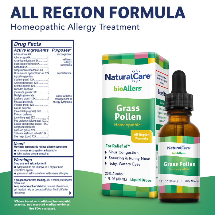 NaturalCare Grass Pollen Homeopathic, Homeopathic Allergy Relief of Sinus Congestion, Sneezing & Runny Nose, Itchy, Watery Eyes -  60 Day Money-Back Guarantee, 1 FL OZ