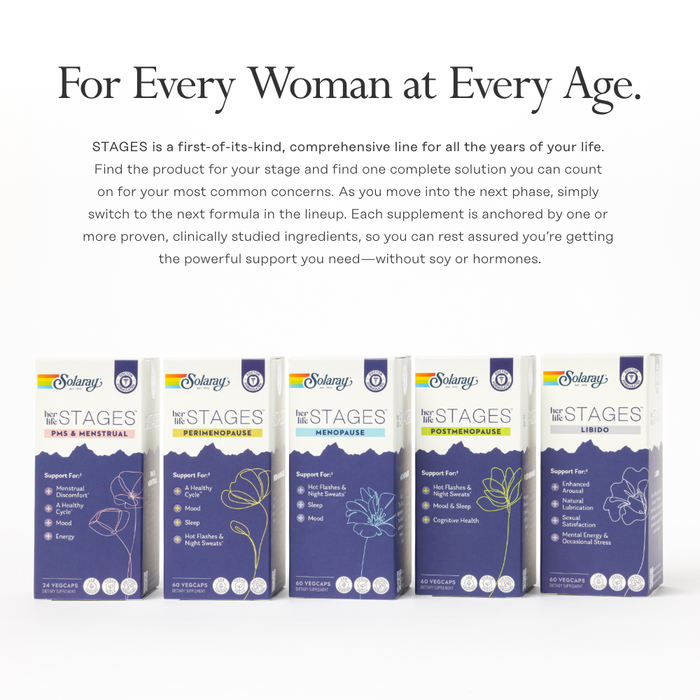 Solaray Postmenopause her life STAGES - Post Menopause Supplements for Women with Resveratrol - Vegan and Made Without Hormones - 60-Day Guarantee - Vegan, Lab Verified - 30 Servings, 60 VegCaps