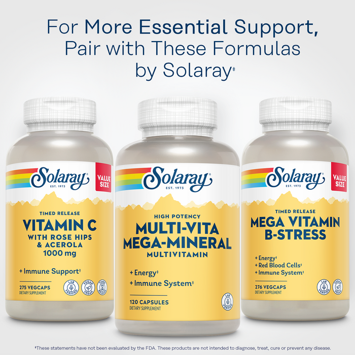 SOLARAY Multi-Vita Mega-Mineral Multivitamin for Women and Men with Vitamin D, Vitamin C, Magnesium, Zinc and More - Energy and Immune System Support - 60-Day Guarantee - 30 Servings, 120 Capsules