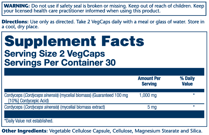 Solaray Guaranteed Potency Mushroom, Cordyceps Extract, Veg Cap (Btl-Plastic) 1000mg | 60ct